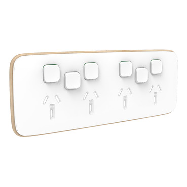 Clipsal Iconic Essence Quad Power Point Skin With 2 Extra Switches, Horizontal Mount 10A, 250V