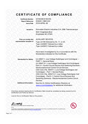 UL_Certificate_TeSys K_LA1SK&LA4SK