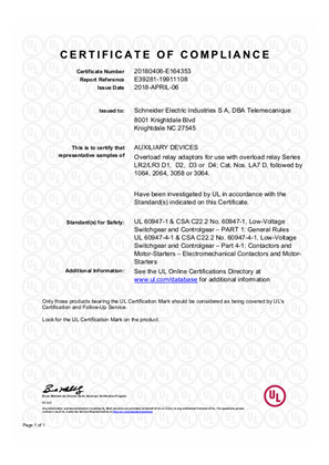 UL_Certificate_TeSys D_LA7D