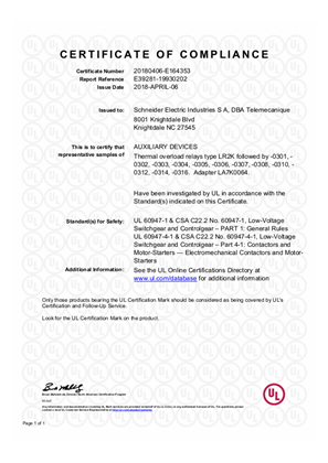 UL_Certificate_TeSys K_LR2K&LA7K