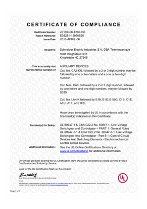 UL_Certificate_TeSys K_CA2KN_LA4K