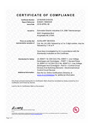 UL_Certificate_TeSys K_LA1KN