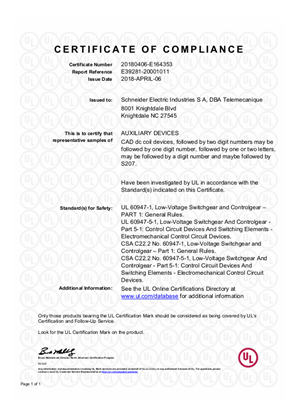 UL_Certificate_TeSys D_CAD32&CAD50 DC coils