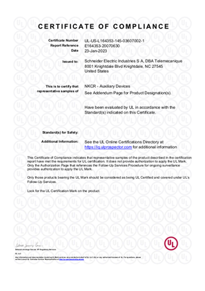 UL_Certificate_TeSys D_LRD313-380&,LR3D313-380
