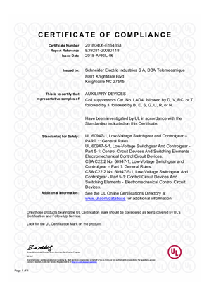 UL_Certificate_TeSys D_LAD4D,LAD4V,LAD4RC,LAD4T_new range