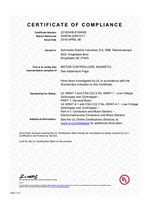 UL_Certificate_TeSys D_LC1D09-38&LC2D09-38&LC1D098-128&LC1DT20-25&LC2DT20-25&LC1D188-258&LC1DT32-DT40&LC2DT32-DT40_DPE_DC_Coils