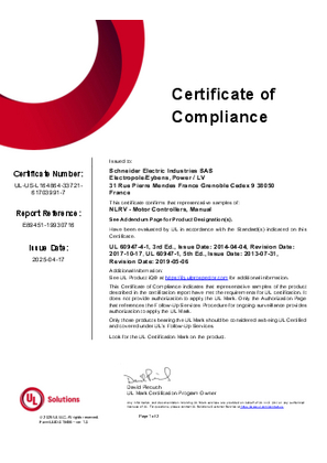 UL Certificate_TeSys GV2_GV2ME&GV2RT&GV2P&GV2L&GV2LE&GV2LM