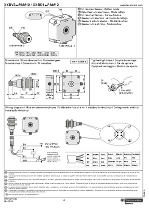 XXBV3A1PAM12, XXBD1A1PAM12 Ultrasonic Sensor- Reflex mode, Instruction Sheet