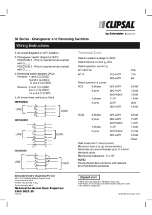 Wiring Instructions - 56 Series - Changeover and Reversing Switches - F481/04