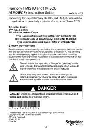 Harmony HMISTU and HMISCU Terminals ATEX/IECEx, Instruction Guide