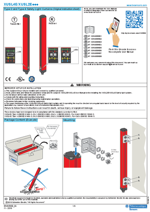 XUSL2E..., XUSL4E... Type 2 and Type 4 Safety Light Curtains, Quick Start Guide