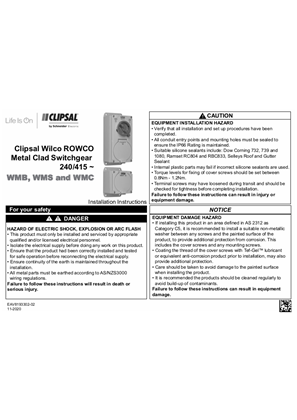 Installation Instructions - F2453- Clipsal WilcoROWCO Metal Clad Switchgear, 118257