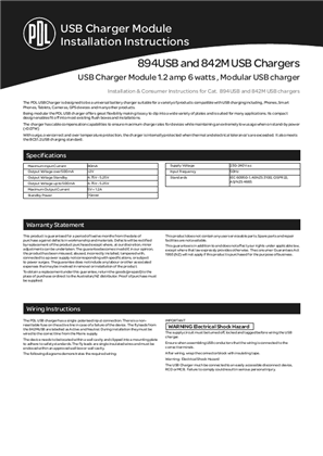 Modena 800 Series and Strato 800 Series installation and wiring instructions for 842MUSB  USB charging module and 694USB, single socket outlets with USB charging module