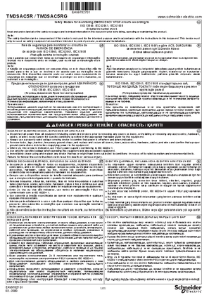 TM3SAC5R, TM3SAC5RG Safety Module for monitoring EMERGENCY STOP circuits according to ISO 13849, IEC 62061, IEC 61058, Instruction Sheet