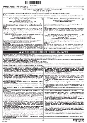 TM3SAK6R, TM3SAK6RG Safety Module for monitoring EMERGENCY STOP circuits according to ISO 13849, IEC 62061, IEC 61058, Instruction Sheet
