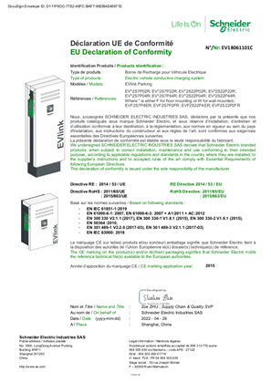 EU Declaration of Conformity for EVlink Parking Charging Stations EVF2 EVW2