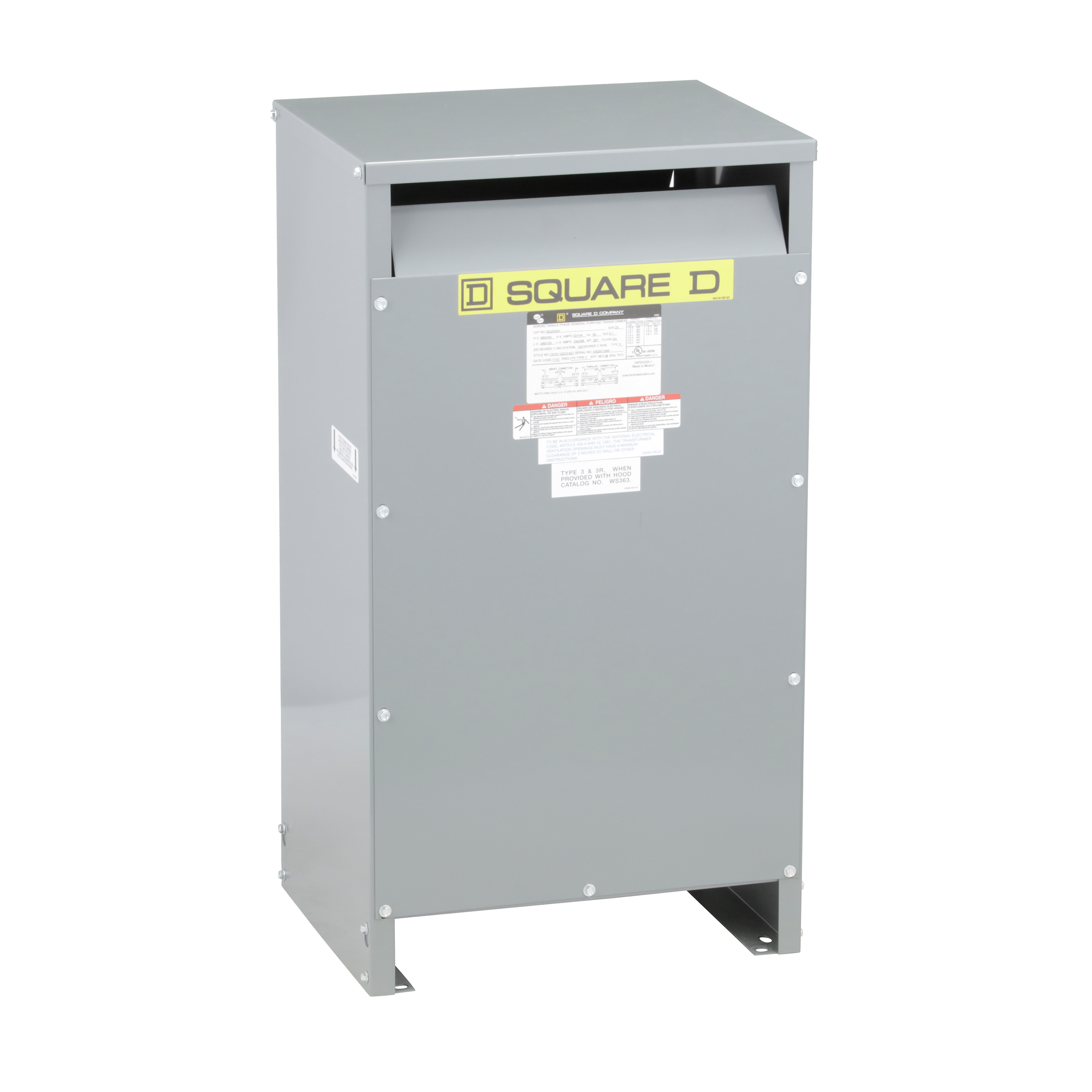 Transformer, dry type, DOE 2016, 25kVA, 1 phase, 600V primary, 120/240V secondary, 17H, 150C rise