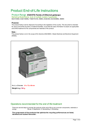 PowerLogic EGX100, Circularity Profile, End of Life Instructions