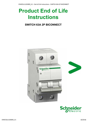 Domae, Switch 63A 2P Biconnect - Product End of Life Instructions