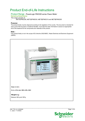 PowerLogic PM3000 series, Circularity Profile, End of Life Instructions
