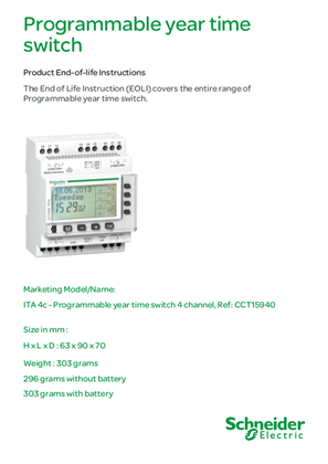 Programmable year time switch - CCT15940 - End of life manual