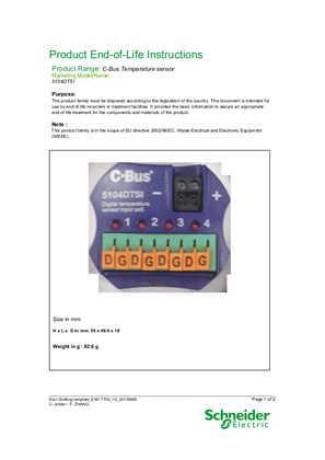 C-Bus, Temperature sensor - Product End of Life Instructions