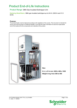 End-of-Life Instructions - GMA gas insulated switchgear 24kV, 2500A, 31,5 kA/3s