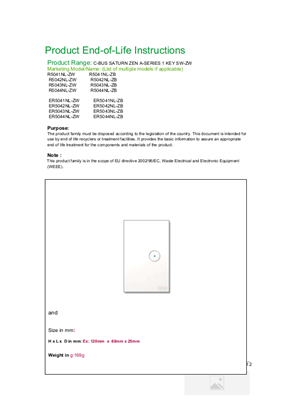 C-Bus, Saturn Zen, Key Switch - Product End of Life Instructions