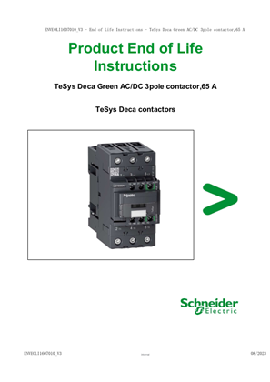 TeSys Deca Green AC/DC 3pole contactor,65 A