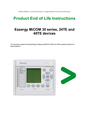 Product End of Life Instructions Easergy MiCOM P30 24,40TE