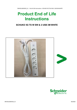 SCHUKO 5G TS W SW & 2 USB 3M WHITE - Product End of Life Instructions