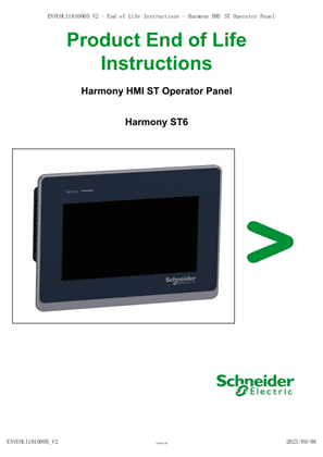 Magelis HMI ST Operator Panel, Product End of Life Instructions