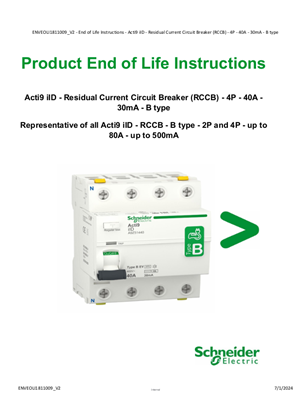 Acti9 iID - Residual Current Circuit Breaker (RCCB) - 4P - 40A - 30mA - B type - Product End of Life Instructions