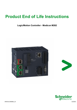 Logic/Motion Controller - Modicon M262, Product End of Life Instructions