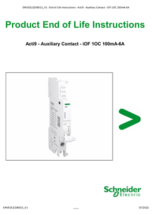 Acti9 - Auxiliary Contact - iOF 1OC 100mA-6A - Product End of Life Instructions