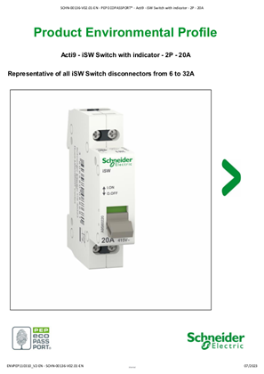 Acti9 - iSW Switch with indicator - 2P - 20A - Product Environmental Profile