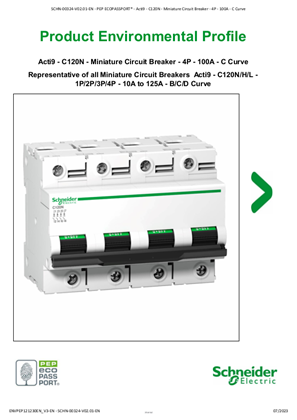 Acti9 - C120N - Miniature Circuit Breaker - 4P - 100A - C Curve - Product Environmental Profile