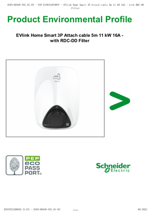 EVlink Home Smart 3P Attach cable 5m 11 kW 16A - with RDC-DD Filter, Charging Station, PEP Eco Passport