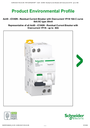 Acti9 - iCV40N - Residual Current Breaker with Overcurrent 1P+N 16A C curve 6kA AC type 30mA - Product Environmental Profile