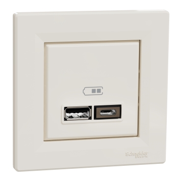ASFORA Dupla USB töltő, 2,4A, A+C, bézs színű, EPH2700323