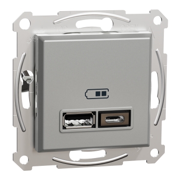 ASFORA Dupla USB töltő, 2,4A, A+C, alumínium színű, EPH2700361