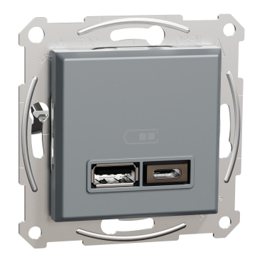 ASFORA Dupla USB töltő, 2,4A, A+C, acél színű, EPH2700362
