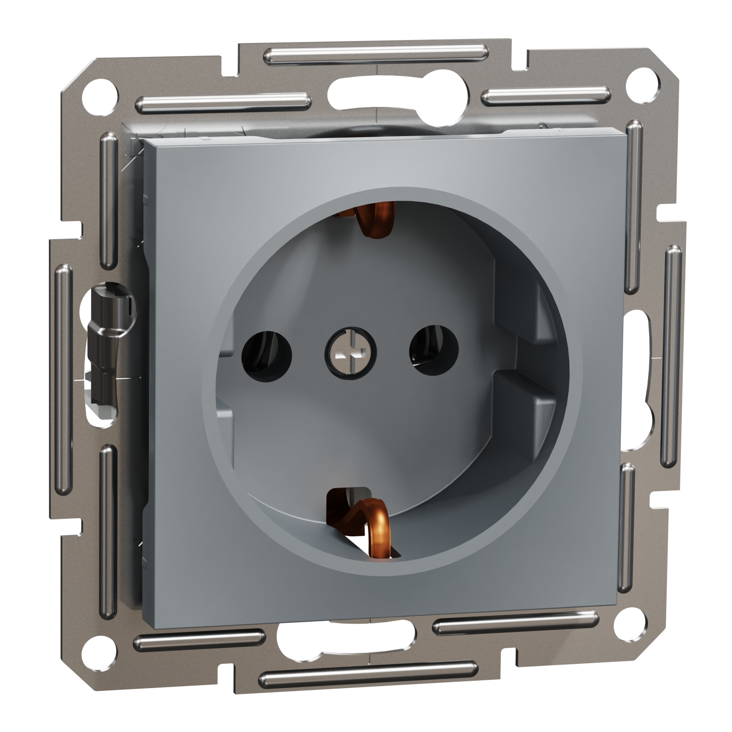 Jednostruka utičnica sa uzemljenjem sa strane, bez rama, čelik