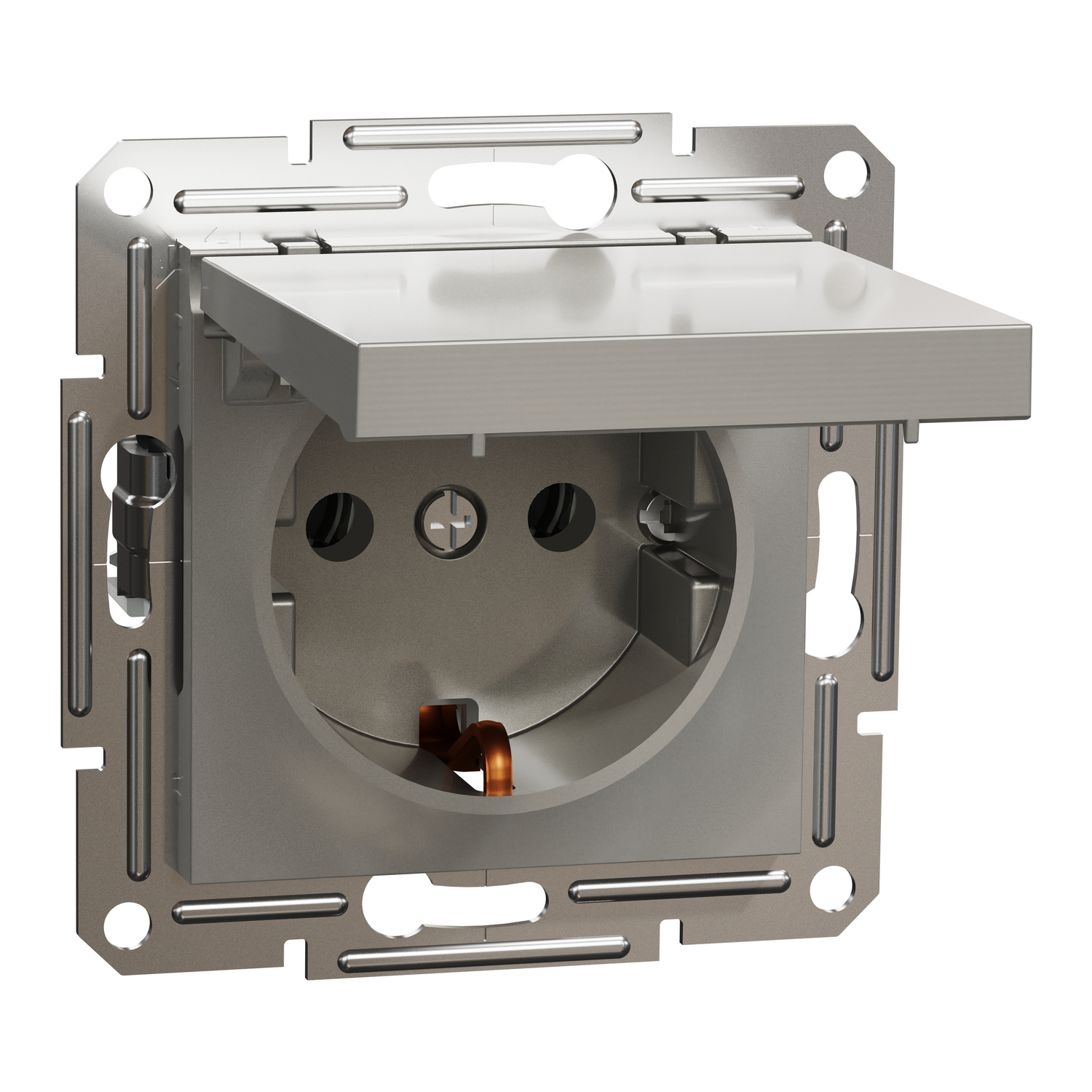 Asfora - jednostruka utičnica sa uzemlj. sa strane sa poklopcem, bez rama,bronza