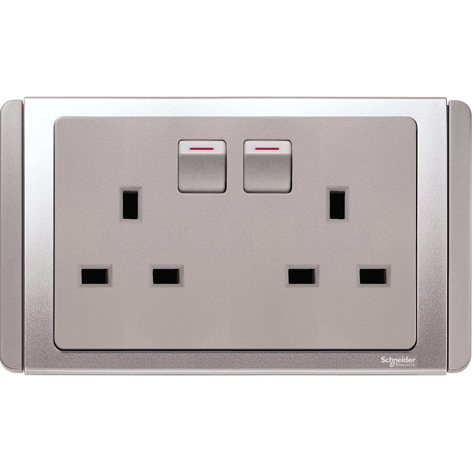 ET3025_GS 13A Twin 3 Pin Switched Socket Outlet, Grey Silver