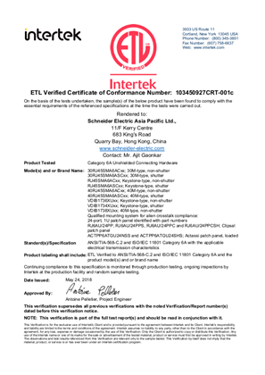 ETL verified certificate of conformance