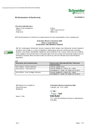Schneider, SpaceLogic C-Bus 5504DHD electronic dimmer, EU declaration of Conformity