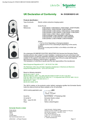 EVlink Pro AC, EBV3 series, UK Declaration of Conformity