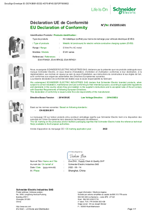 EU Declaration of Conformity - EVlink Pro AC Metal - EVA1FWKS1, EVA1RFKS2, EVA1RFKS1