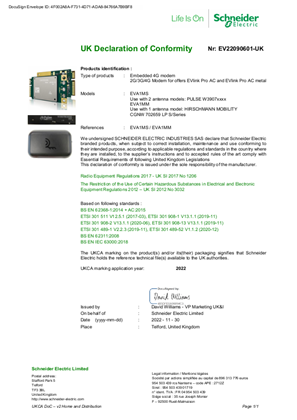 UK Declaration of Conformity - EVlink Pro AC - Embedded 4G modem